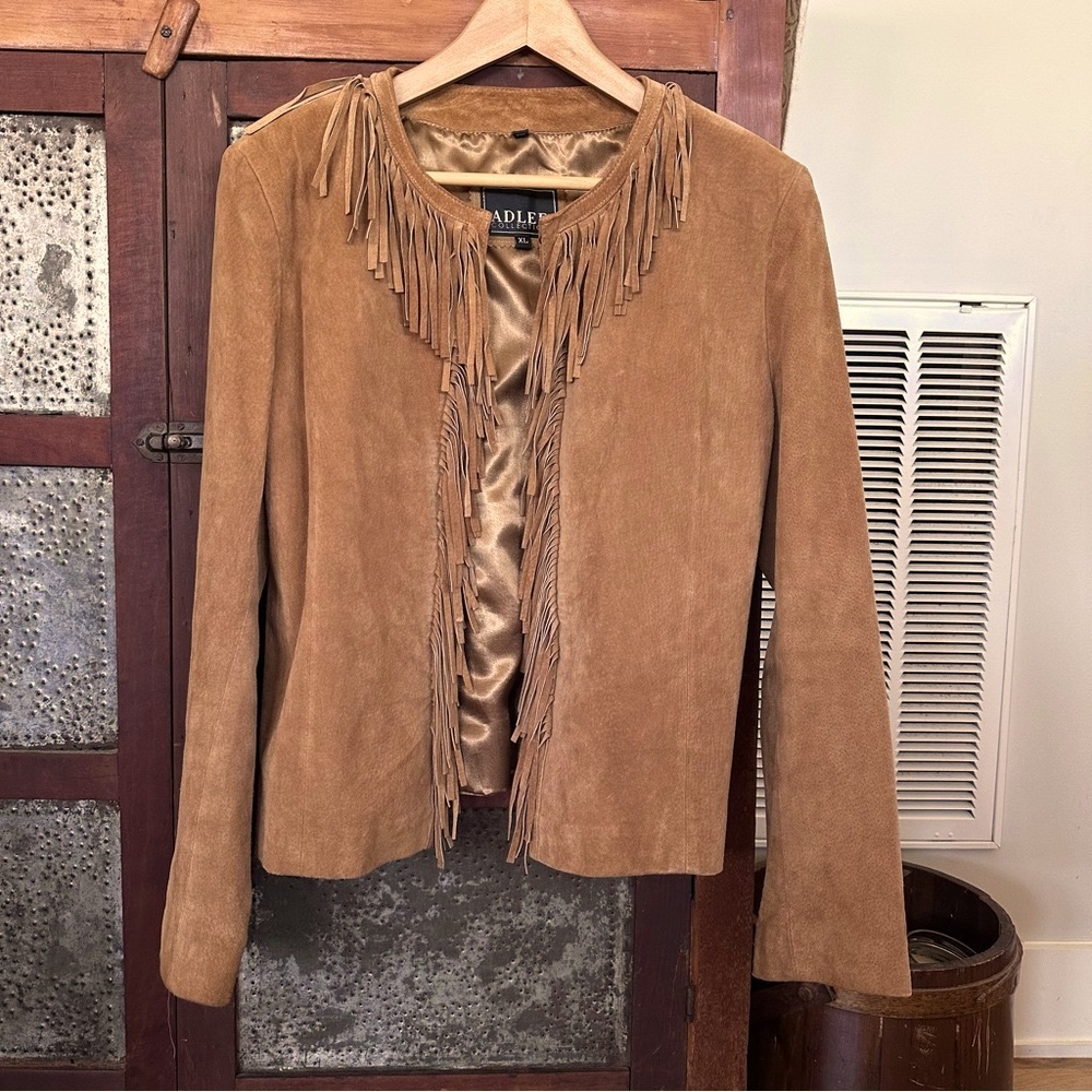 Adler Collection 100% Genuine Leather Lined Fringe Waist Jacket with Clasps